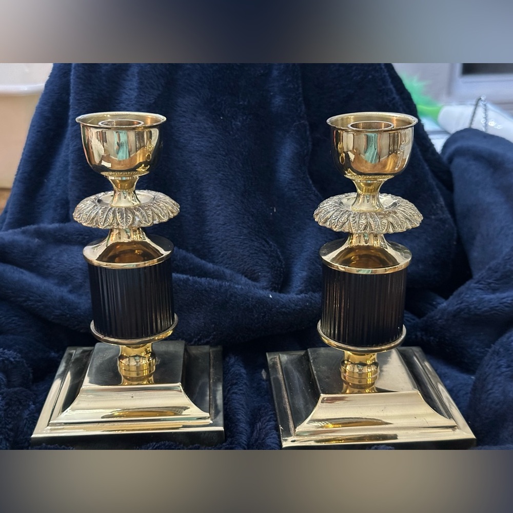 1970's 2 Brass Crafted Candle Holders - Picture 1 of 5